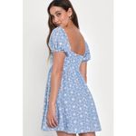 Lulus NWT  Fit to Frolic Blue Eyelet Lace Puff Sleeve Babydoll Dress Mini Sz XXL Photo 2