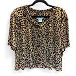 White Stag y2K Slinky Cheetah Print Crop Top Button Up Bouse size L Photo 3