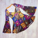 Celestial velvet long belle sleeve midi dress sun moon stars small witchy Blue Photo 0