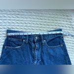 Madewell  size 25 blue medium wash frayed raw hem A-line “rigid denim” mini skirt Photo 5