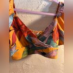 Orange and Blue Tropical Puff Sleeve Ruffled Crop Top summer beach resortwear Photo 4