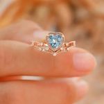 14K Rose Gold Plated Adjustable Blue Crystal Aquamarine Love Heart Ring for Women Photo 2