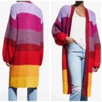 Farm Rio Patch Twirl Striped Multicolor Open Front Puff Sleeve Cardigan Size M/L Photo 5
