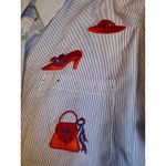 Bob Mackie Striped Embellished Button Down Shirt Novelty Embroidery Fashion Ladycore Photo 5