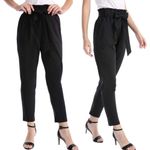 Chiciris Women’s Pants Paper Bag Tie Waist Slim Tapered Fit Black Size 2X Plus Photo 8