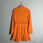 LIONESS  Eyelet Cutout High Neck Mini Dress Women's XL Orange Lace Party Cocktail Photo 5