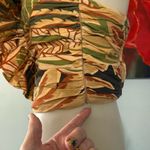 ZARA  Womens Ruffled Top Shirt Linen Blend Tropical S Multi-Color Photo 3