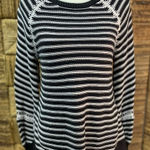 Loft -black & white striped sweater, balloon sleeves w/white knit accent size S Photo 0