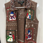 Hampshire Studio SNOW Women's Brown Snowman Ugly Christmas Sweater Vest Size M Size M Photo 0