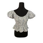 Sim & Sam  Cottagecore‎ Cinched Waist Puff Sleeve Milkmaid Top Blue Floral XL Photo 0