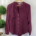 Max Studio 100% Silk  Burgundy Button Close Long Sleeve Colarless Blouse Top M Photo 0