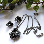 Silver with Grey Pearl Rose Flower Necklace Earrings Set Photo 0