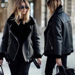 ZARA  Black Faux Leather Faux Fur Collar Shearling Belted Moto Motorcyle Jacket Photo 1