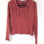 American Eagle  Womens Sweater Chunky Knit Lace Up Red Size S Photo 0