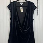 Charter Club NWT Black Cap Sleeve Surplice Cowl neck Velour Top Plus Size 3X Photo 0