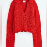 H&M  sweater crochet pointelle knit cotton long sleeve top scalloped collar Photo 6