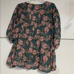 Natural Life  COTTON FLORAL BLOUSE SMALL/MEDIUM GREEN BLUE Photo 4