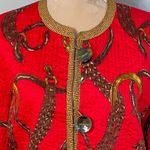 Patty Kim Reversible Equestrian Novelty Quilted Jacket Coat Size Large Red Photo 1