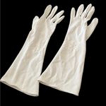 HENRY MORGAN & CO White Gloves Embroidered Fabric Formal Gauntlet Style VINTAGE Photo 3