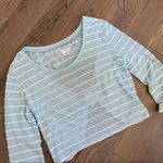 Cooperative  Open Back Scalloped Aqua Light Blue striped bow white top Si… Photo 1