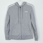 Adidas Womens Grey Full Zip Athletic Hoodie with White Stripes Size M Fleece Gym Photo 0