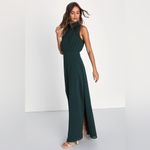 Lulus LULU’S Classic Elegance Emerald Chiffon Sleeveless Mock Neck Maxi Dress Photo 2