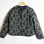 ZARA Olive Green Printed Puffer Quilted Jacket Size Small Lightweight Boho Photo 0