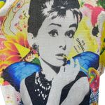 Women's Multicolor Audrey Hepburn Comics Knit Half Sleeve Sweater Top Size 3 Yellow Photo 3