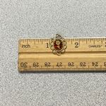 Vintage Gold Tone Scalloped Edge Red Enamel Abalone Flower Charm Oval Pendant Photo 5