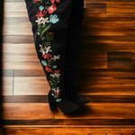 Qupid  Miss 10 Embroidered Floral Thigh High Boots Black Faux‎ Suede Size 5.5 Photo 1