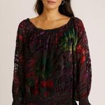NYgard Sheer Velvet Burnout On/Off Shoulder Bishop Sleeve Tropical Floral Top XL Photo 0