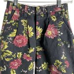 Obey  High Waisted Denim Jeans 25 Black Floral Cropped Pleated Pockets Zip Mom Photo 1