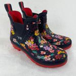 Joules Wellibob Women's Floral Print Navy‎ Red Ankle Rain Boots Size US 7 Blue Photo 0