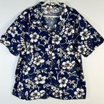 Hilo Hattie Hawaiian Shirt Navy Blue White Tan Floral Bold Button Front Shirt 1X Photo 0