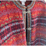 Vintage Carroll Reed Fair Isle Sweater Womens Medium Red 100% Wool Cardigan HK Photo 5
