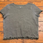 American Eagle  Outfitters Olive Green Waffle Knit Lettuce Hem Crop Top Women's M Photo 0