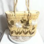 Nine West Straw Woven Tote Bag Floral Raffia Beach Summer Boho Handbag Photo 1