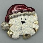 Vtg Danecraft Christmas Kitty Cat Santa Glitter Brooch Lapel Pin Red White Gold Size 0 Photo 0