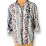 Vintage Tapestry Shirt Blue Floral Detail Long Sleeve Button Front Roll Tab Size M Photo 1