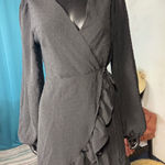 HYFVE  Black Swiss Dot Long‎ Sleeve Ruffle Wrap Dress XL Photo 0