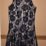 Eliza J Floral Lace Sleeveless Drop Waist Hi Low Dress Blue Tan 6 Photo 1