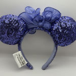 Disney  Parks Minnie Blue Iris Sequin Purple Hydrangea Bow Headband Ears Photo 0