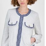 Liverpool  Los Angeles Small Collarless Tweed Jacket White‎ Blue Frayed Edge Photo 8
