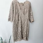 Tadashi Shoji  Embroidered Sequin Lace‎ Sand Beige Cocktail Dress Size 12 Photo 2