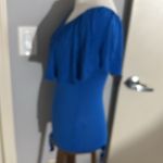 Gianni Bini M royal blue Elsie Off The Shoulder Ruffle Open Neck Bodysuit Top Photo 3