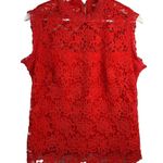 Nanette Lepore  Size M Blouse Coral Floral Lace Mock Neck Sleeveless Exposed Zip Photo 1