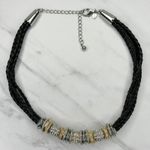 Chico's Rhinestone Silver and Gold Tone Black Braided Cord Necklace β¨ Photo 1