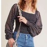 Anthropologie  black pattern smocked off-the shoulder long sleeve top size S Photo 0