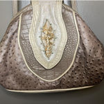 Textured Shoulder Bag Womens Medium Brown Faux Leather Ostrich Croc Applique Photo 0