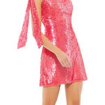 Mac Duggal Dress Womens 6 Hot Pink Sequin One-Shoulder Cocktail Mini Party 5548 Photo 0
